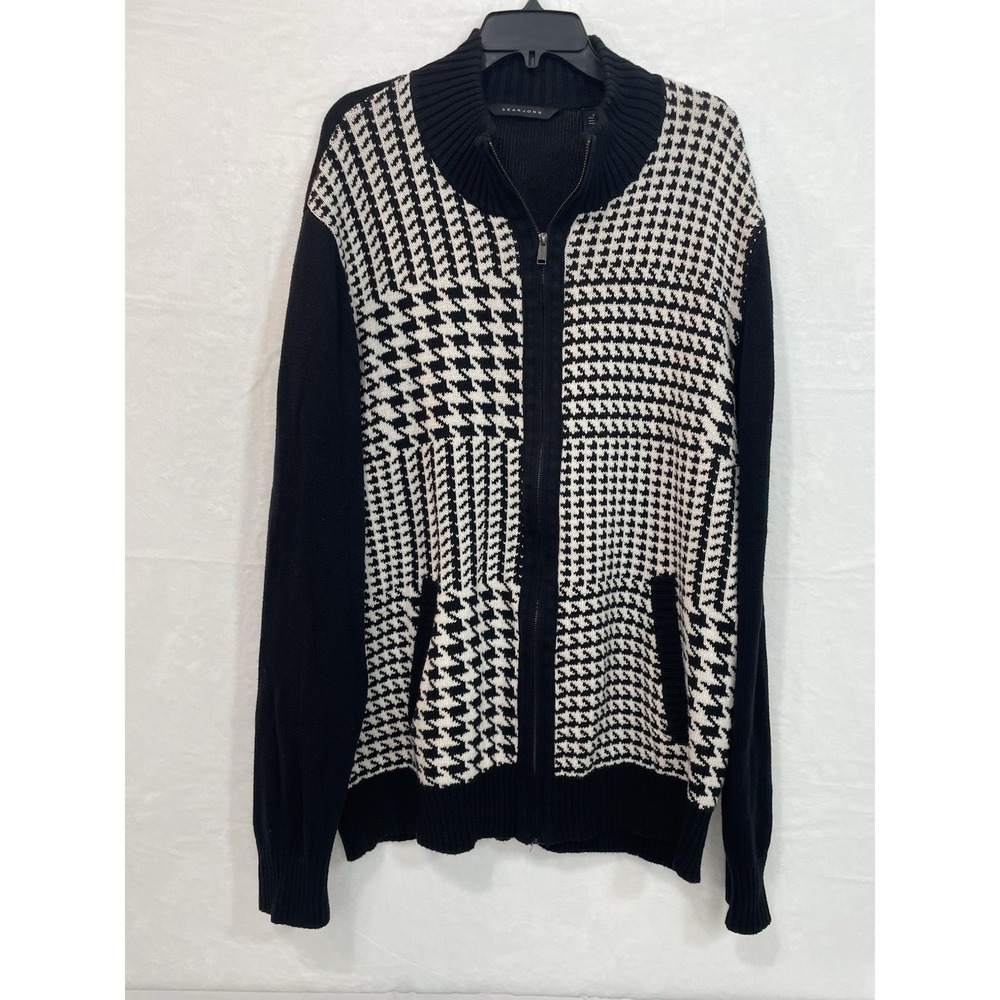Sean John Men's Black White Colorblock Heavy Cardigan Full ZipSweater Size 3XL
